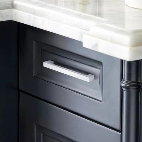 Installed 5 Pack Polished Chrome Cabinet Pulls Solid Zinc Alloy Drawer Pulls Square Bar Kitchen Cupboard Handles on black drawer