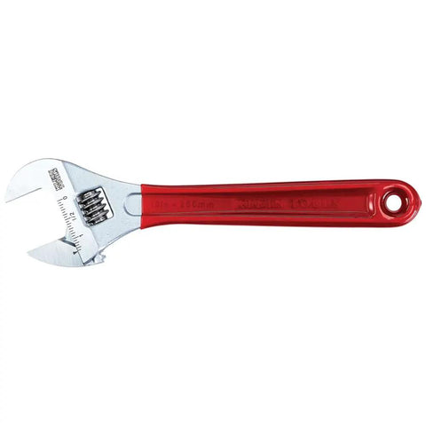 Adjustable Drive Wrench With Extra Capacity Jaw Built For Tough Jobs Forged Heat Treated Alloy Steel Chrome Finish 10 Inch Precision Machined Jaws for Smooth Operation In Tight Spaces with red handle