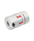 Beefy Aluminum Shaft Coupling 12.7mm To 12.7mm Bore Flexible Coupler 66x40mm M6 Thread 13,000 RPM Max Torque 64Nm Peak 32Nm Rated Oxidized Finish Great For CNC Stepper And Servo Builds. Silver aluminum flexible shaft coupling with red insert, 12.7mm bore