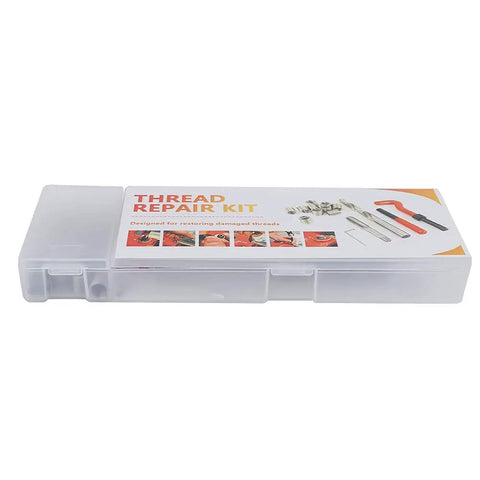 Premium M8 Thread Repair Kit With 25 Essential Pieces Including Tap And Drill Bit Perfect For Fixing Stripped Bolts In Your Garage Or Workshop Without Any Hassle. plastic case