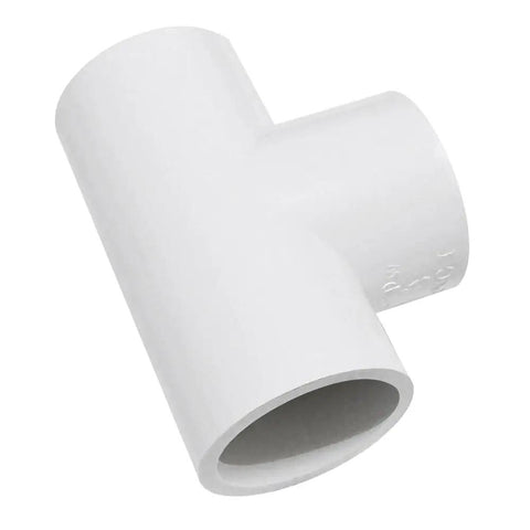 Three Quarter Inch SCH40 PVC Tee Fitting Connector White For Home Plumbing, durable PVC pipe joint, front angle view
