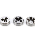 Gototop Heavy Duty Tap And Die Set For M3 To M12 Metric Threads, Alloy Tool Steel Threading Kit Includes Wrenches With Clear Size Markings In Plastic Case For Car Auto Repair And Workshop Hacks. Three alloy steel metric dies M6, M9, M12