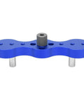 Pro Grade Dowel Drill Guide Jig For Woodworking With Aluminum Alloy Construction And Cr12 Steel Bushings, 140mm Blue front view