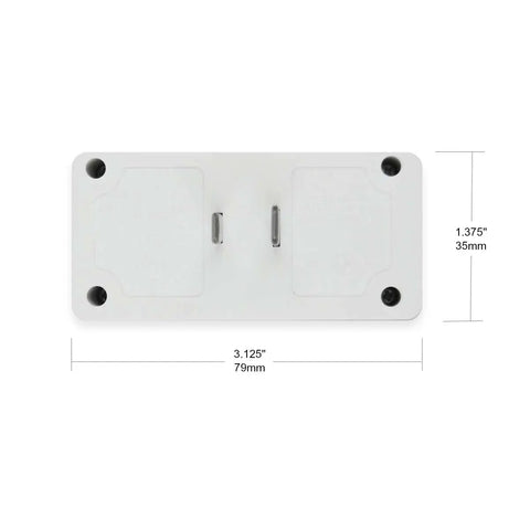 Dead Simple 2 Pack Indoor Countdown Timer With Auto Shut Off Outlet And Illuminated Buttons, white top view with dimensions.