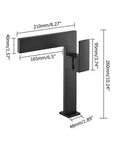 Dimensions of Matte Black Ultra Thin Vessel Sink Faucet With Single Handle Waterfall Spout, Solid Brass 1 Hole Lavatory Vanity Tap