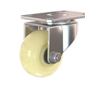 Smooth Operator White Nylon Casters Two Pack Quiet Rolling Furniture Wheels With Secure Brakes Heavy Duty Cart Replacement Quick Swap For Sofas And Pianos Badass Glide close-up of a single white nylon caster wheel with metal bracket