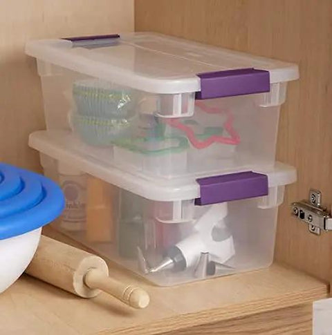 Clear Stackable Food Storage Containers 6 Quart With Secure Lids And Ergonomic Plum Handles Hella Tight Seal For Pantry Organization Total Game Changer For Your Kitchen Slap Together And Stack Easily No More Spilled Ingredients Just Super Slick Everyday