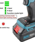 Dead Simple Cordless Electric Rivet Nut Gun Kit Featuring Automatic Push Button Operation For Rapid Hardware Assembly Including Dual Rechargeable Batteries And Pro Grade Workhorse Tool showing battery and gear modes.
