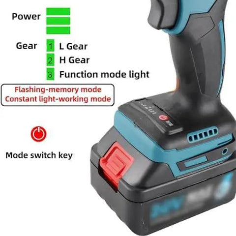 Dead Simple Cordless Electric Rivet Nut Gun Kit Featuring Automatic Push Button Operation For Rapid Hardware Assembly Including Dual Rechargeable Batteries And Pro Grade Workhorse Tool showing battery and gear modes.