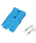 Super Heavy Duty Forty Amp Two Pole Electro Forklift Battery Terminal Connector Fast Quick Connect Plug for Stackers, blue connector with two metal terminals.
