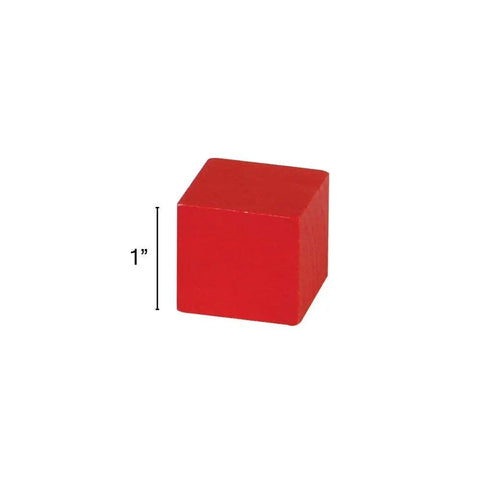 Red 1-inch wood counting cube from the Wood Counting Cubes For Kids 1 Inch Blocks Pack Of 100 In Six Colors For Preschool And Classroom Math Learning.