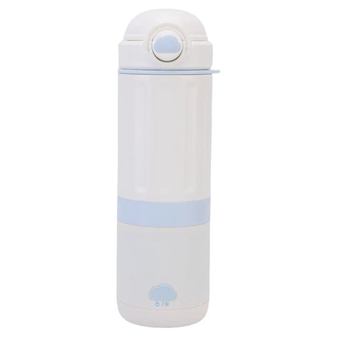 Rechargeable Electric Kettle And 316 Stainless Steel Travel Mug With 500ml Quick Boil and Temp Settings in white with blue accent.