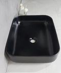 USZWBY Vessel Sinks Modern Simple Household Black Wash Basin Ceramic Above Counter Hotel Bathroom Countertop Bathroom Bowl Sink, top view.