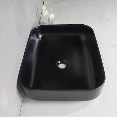 USZWBY Vessel Sinks Modern Simple Household Black Wash Basin Ceramic Above Counter Hotel Bathroom Countertop Bathroom Bowl Sink, top view.
