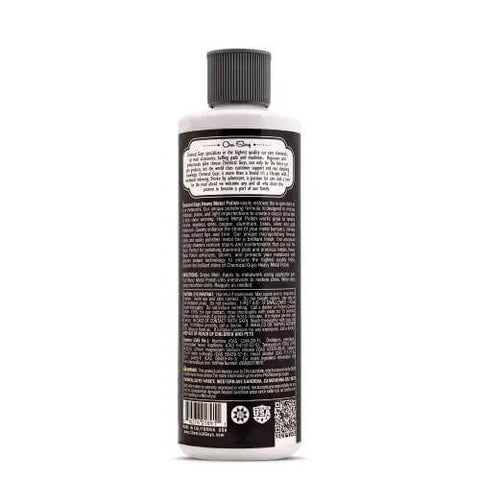 Back view of 16 oz Heavy Metal Polish Restorer and Protectant showing label instructions for chrome aluminum stainless steel brass silver.