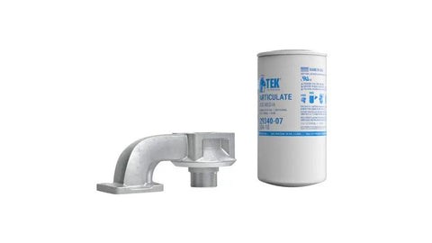 Quick-Fit Filter Adapter Kit For Up To 25 GPM Fuel Transfer Pumps With A 10 Micron Particulate Filter and metal adapter base.