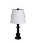 Resin Table Lamp Set Of 2 With USB Ports, white fabric shade, black base, 22 inch tall, vintage rustic farmhouse style bedside lamp.