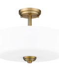 Three Light Matte Opal Glass Semi Flush Mount in Heritage Brass Finish, Classic Tuscan Vibe Ceiling Light with Deep Round Shade