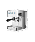 Semi Automatic Espresso Machine With Built In Milk Frother And One Touch Steam Wand, stainless steel design, compact size.