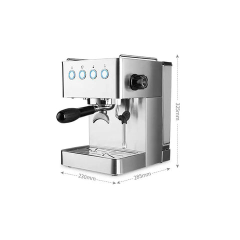 Semi Automatic Espresso Machine With Built In Milk Frother And One Touch Steam Wand, stainless steel design, compact size.