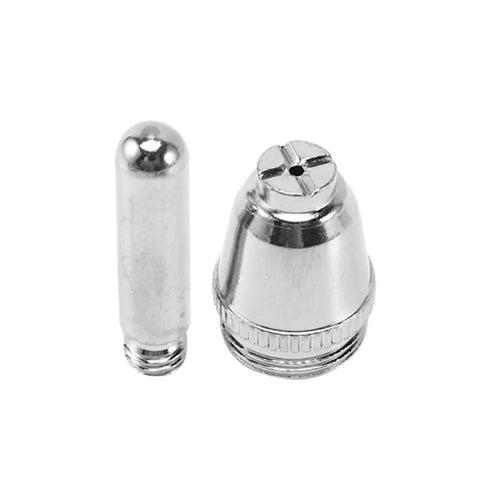 Top Grade 100 Piece Plasma Cutter Consumables Kit Featuring Nozzles And Electrodes Perfect For Ag60 Wsd60 Sg55 Machines showing a nozzle and electrode.