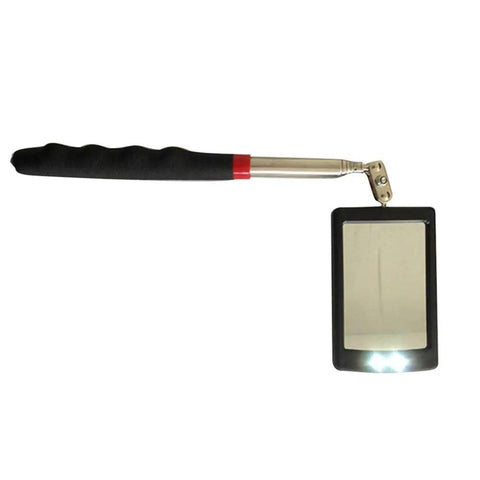 Telescoping LED Inspection Mirror With 360 Degree Swivel And Dual Bright Lights For Hard To See And Reach Areas 34 Inch Extendable Handle Compact Collapsed Size For Tight Corners And Dead Angles, black handle