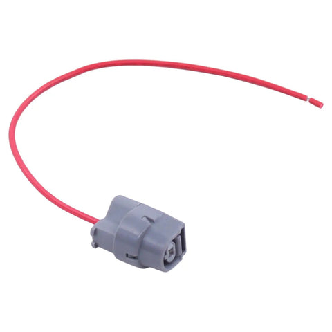 Heavy Duty Engine Coolant Temperature Sensor With Factory Style Wiring Harness Pigtail showing gray connector and red wire.