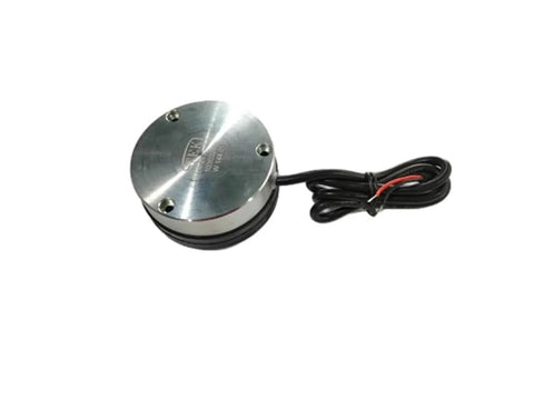 Electromagnetic brake for forklift handling equipment, round silver housing with four mounting holes and a black wiring harness.