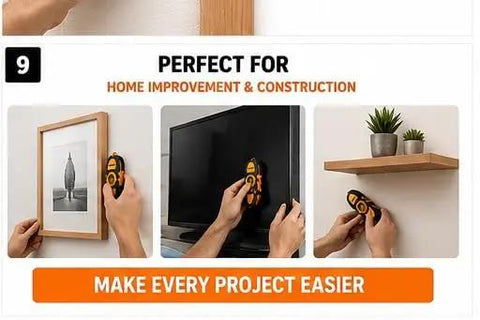 Image showing use of FORGEDGE Magnetic Stud Finder Set, 2-Pack with Level for home improvement and construction projects.