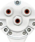 Hella Reliable Radiometric Thermal Network Bullet Camera base view showcasing three lens openings and mounting design for surveillance.