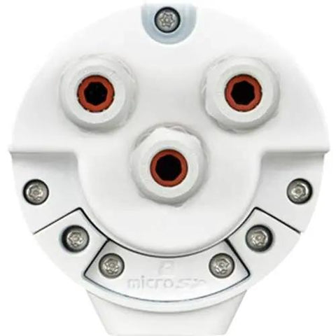 Hella Reliable Radiometric Thermal Network Bullet Camera base view showcasing three lens openings and mounting design for surveillance.