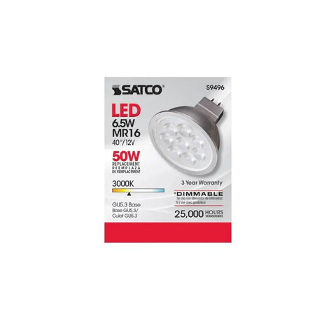 6.5 Watt Dimmable MR16 LED Bulbs Low Voltage 12 Volt GU5.3 Base, 3000K Soft White, 40 Degree Beam, Enclosed Fixture Approved