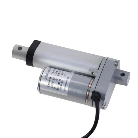 50mm Stroke Beefy Heavy-Duty Electric Linear Actuator With 500 RPM DC Motor, side view showcasing metal casing and wiring