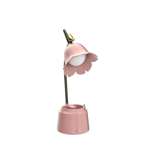 Pink Desk Lamp With Rechargeable LED And USB Charging, Three Color Modes And Stepless Dimming, Cute Dorm Room Light, Flower Design