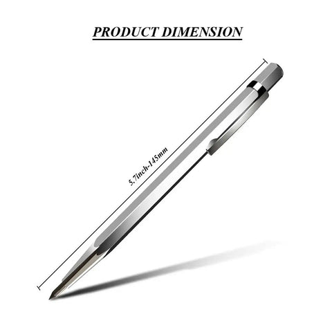 Heavy Duty Tungsten Scriber Marker Pen For Glass Metal Stainless Steel Ceramic Engraving Tool Straight Up Tough Built For Crisp Precision Marks Silver Tone, 5.7 inch dimension.