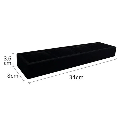 Two Pack Black Velvet Watch Tray Featuring Four Spacious Compartments And Plush Pillows To Keep Bracelets Secure No Sweat Tangle Free Storage For Everyday Wear - Side view showing dimensions.