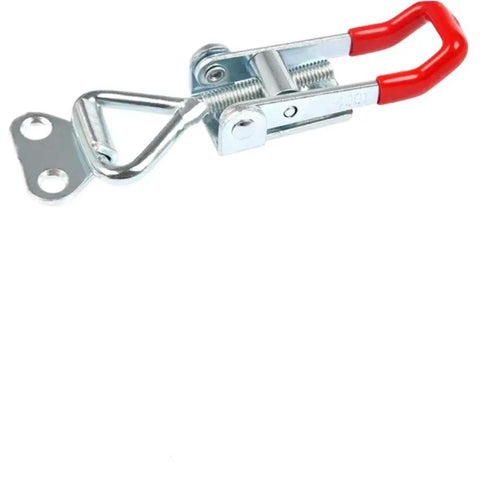 Heavy Duty Pull Latch Clamp With 360 Pounds Capacity Adjustable Hook And Toggle Fastener That Lets You Lock Doors Securely In A Breeze For Trucks, Cabinets Or Heavy Storage Gear. steel latch clamp with red handle and adjustable hook
