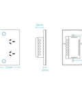 Fresh Double Wall Socket With Smooth Crystal Tempered Glass Panel Touch On Off Button Recessed Power Outlet 10 Amp 110V To 240V Compatible dimensions and layout diagram