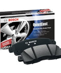 Bosch BC1084 QuietCast ceramic disc brake pad set, front view with packaging box visible
