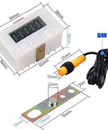LCD Digital Counter 0 To 99999, 5 Digit Up Gauge With Proximity Switch Sensor and Magnetic, dimensions and components shown