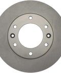 Front brake rotor disc, metallic silver with center bore and lug holes