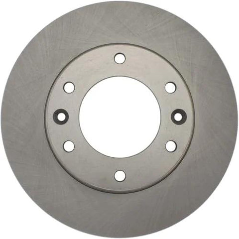 Front brake rotor disc, metallic silver with center bore and lug holes