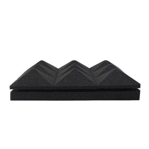 Rock Solid Acoustic Foam Panels 6 Pack Pyramid Soundproof Wall Decor 12X12X2 Inch black foam panel side view.