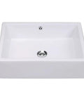 Rectangular Porcelain Vessel Sink For Bathroom Above Counter White With Chrome Drain And Overflow Industrial Modern Style Twenty By Fourteen Inch Size No Fuss Durable Ceramic Construction And Easy To Clean