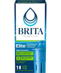 Front view of BRITA Elite pitcher replacement filter packaging box; blue box with BRITA logo.