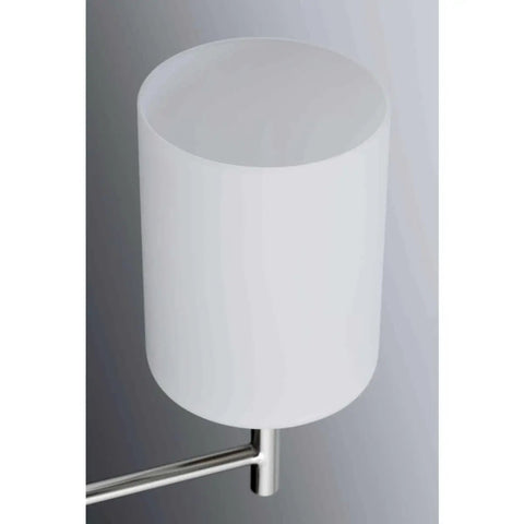Close-up of Replay Collection Etched White Glass Modern Chandelier Light, 3 Light, Polished Nickel Finish fixture.