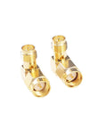Two gold-plated SMA Male To RPSMA Female Right Angle 90 Degree RF Coaxial Adapters for drone antenna, brass body, 50 Ohm connector