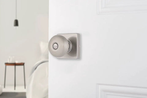 Slick Contemporary Privacy Ball Door Knob Set With Lock And Key Satin Nickel Finish Interior Door Knobs For Modern Home Easy Install