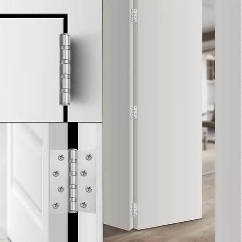 6 Pack Stainless Steel Door Hinges For Exterior And Interior Doors 4x3 Inches Heavy Duty Square Corner Hinges installed on white door