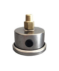 Inline automotive fuel pressure regulator with silver metal body and brass 1/8 in NPT top fitting.